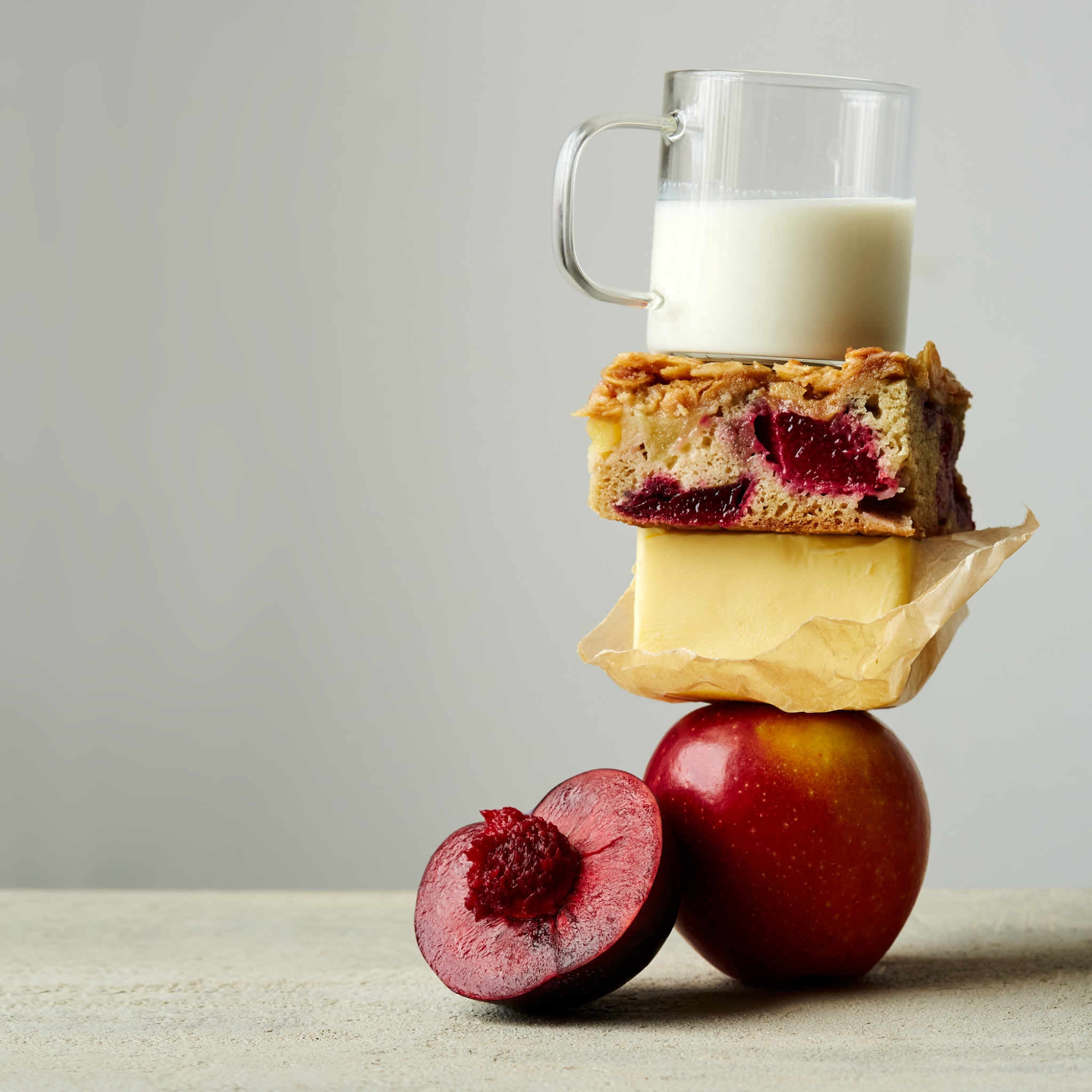 Ingredients stacked up on top of each other. 