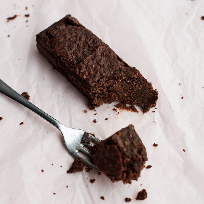 Killer Vegan Brownie portion with fork. Wholesale. 