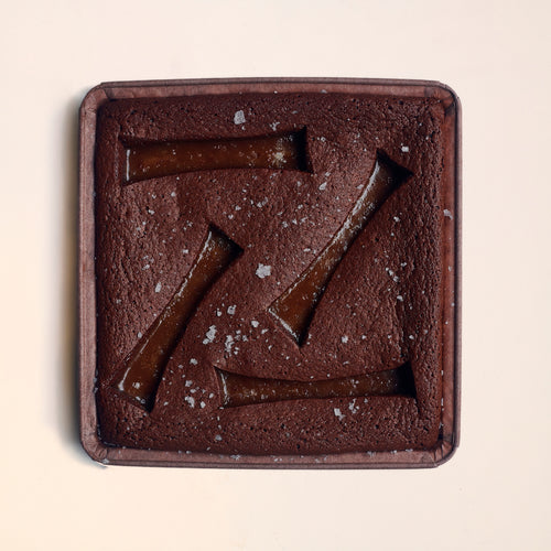 Picture from above, Salted Caramel Letterbox Brownie